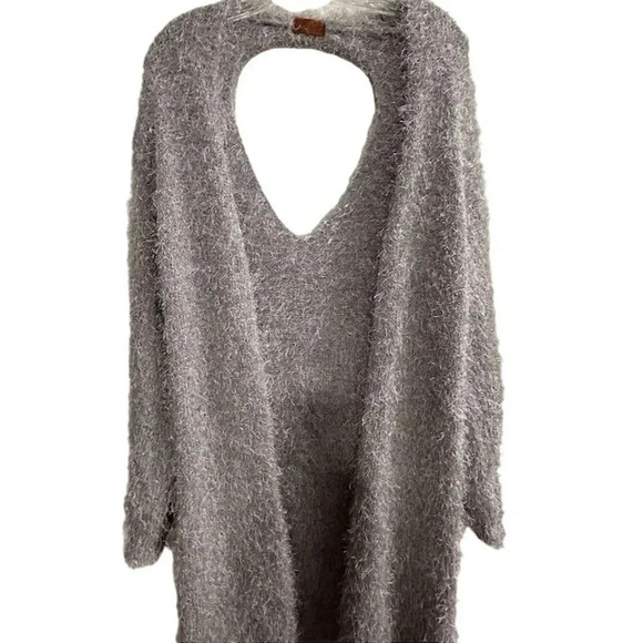 Pol Women's Fuzzy Knit Open Back Cardigan Sweater Gray Size M - Picture 1 of 16